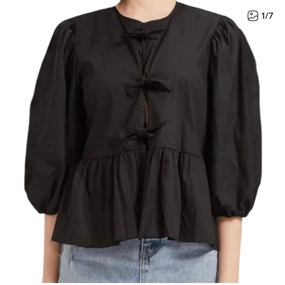 Velvet Heart Black Tie-Front Peplum Blouse - Picture 2 of 5